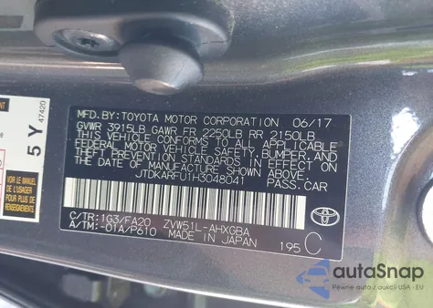 2017 Toyota Prius Three z USA, uszkodzony, nr VIN JTDKARFU1H3048041